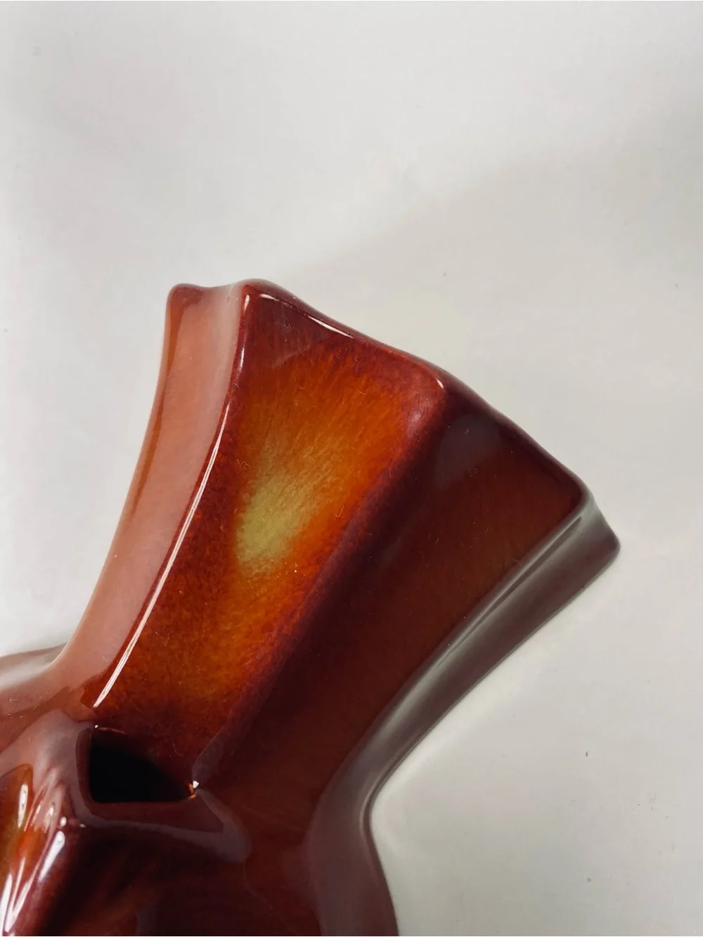 Vintage Red Orange Glazed Ceramic Wall Pocket Vase Marked California on Back